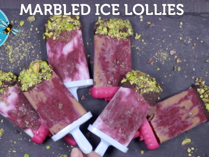 Marbled Berry Ice Lollies with Cacao
 &ndash; Lucy Bee