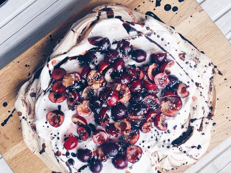 Cacao and Cherry Pavlova, Dairy Free
 &ndash; Lucy Bee