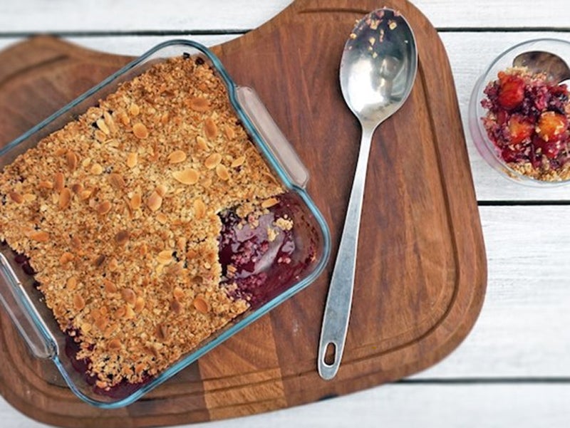 Dairy Free Plum, Blackberry and Blueberry Crumble
 &ndash; Lucy Bee
