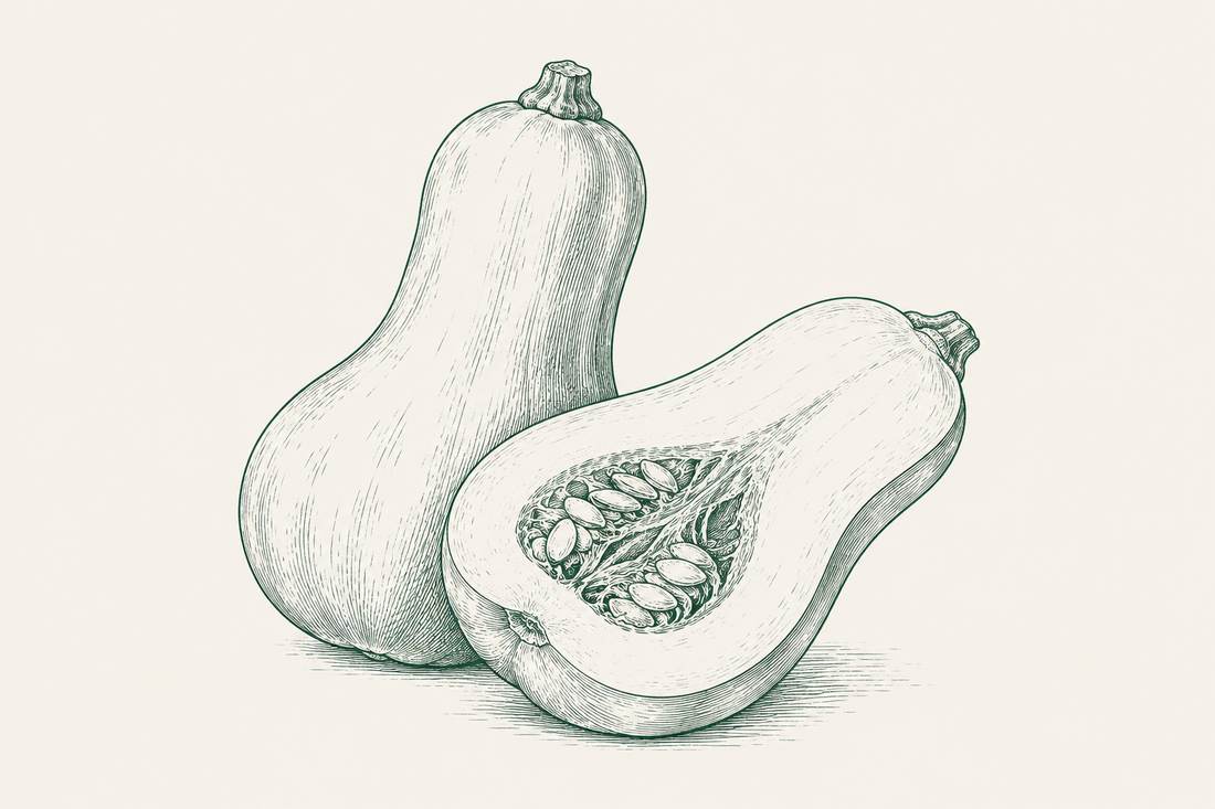 Line illustration of butternut squash