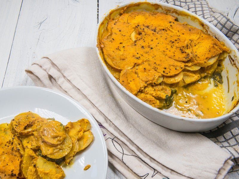 Saag Aloo Dauphinois with Creamed Coconut