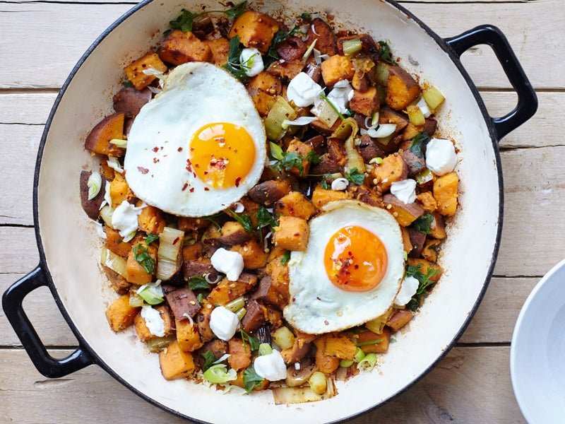 Sweet Potato, Leek and Goat’s Cheese Hash
 &ndash; Lucy Bee