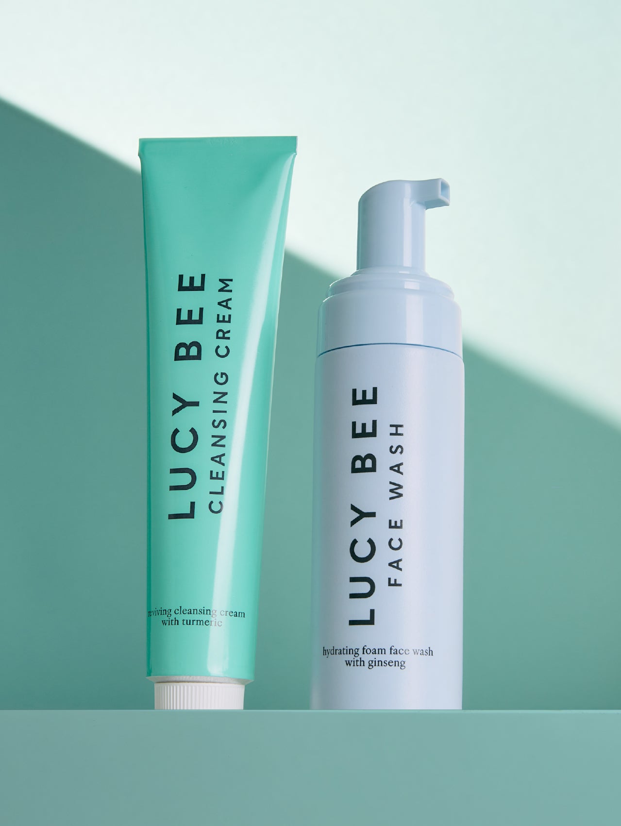 Lucy Bee Natural Cleansers with a light green background