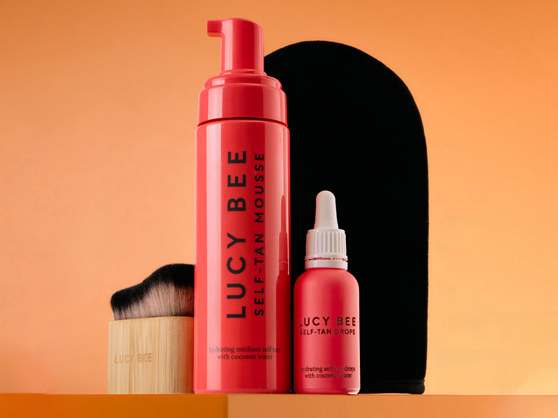 Lucy Bee Self-Tan Mousse, Self-Tan Drops and tanning mitt