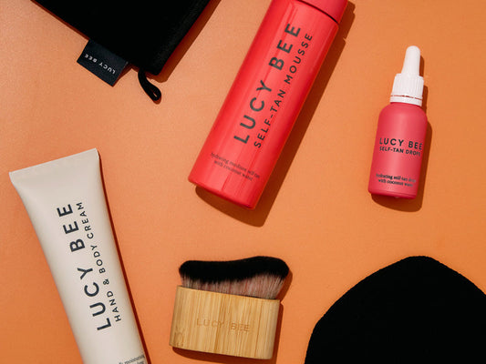 lucy bee self-tan routine how to use hand & body cream to extend your glow - image features lucy bee self-tanning range