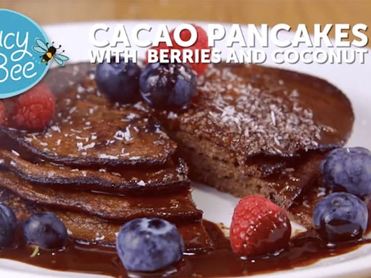 Cacao Pancakes with Berries and Coconut