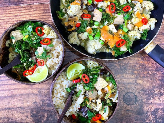 Tofu and Aubergine Green Curry Using Lucy Bee Coconut Milk
