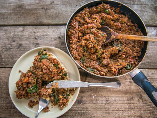 Lentil and Spinach Bolognese with Sun-Dried Tomatoes