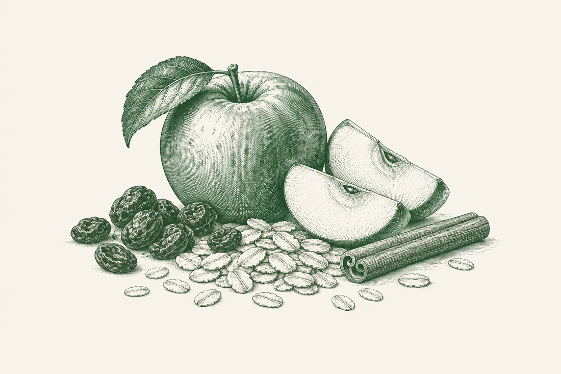 Green ingredient illustration for Spiced apple and cranberry porridge