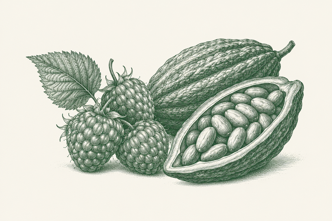 Green ingredient illustration for Chocolate sponge with raspberries