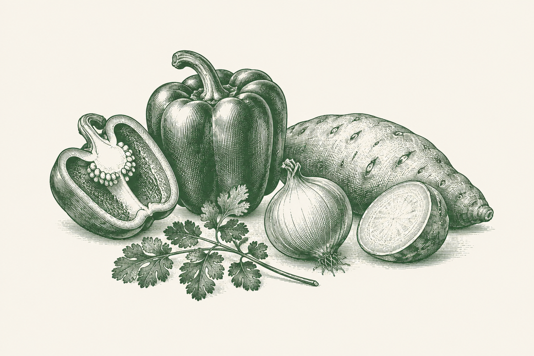 Green ingredient illustration for Red pepper and sweet potato soup