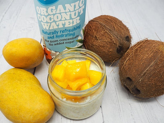 Tropical Overnight Oats with Coconut Water and Mango