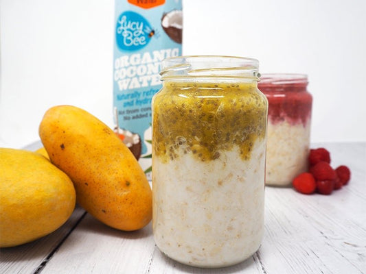 Overnight Oats with Mango Chia Seed Jam Topping