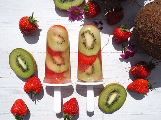 Kiwi and Strawberry Ice Lollies with Coconut Water