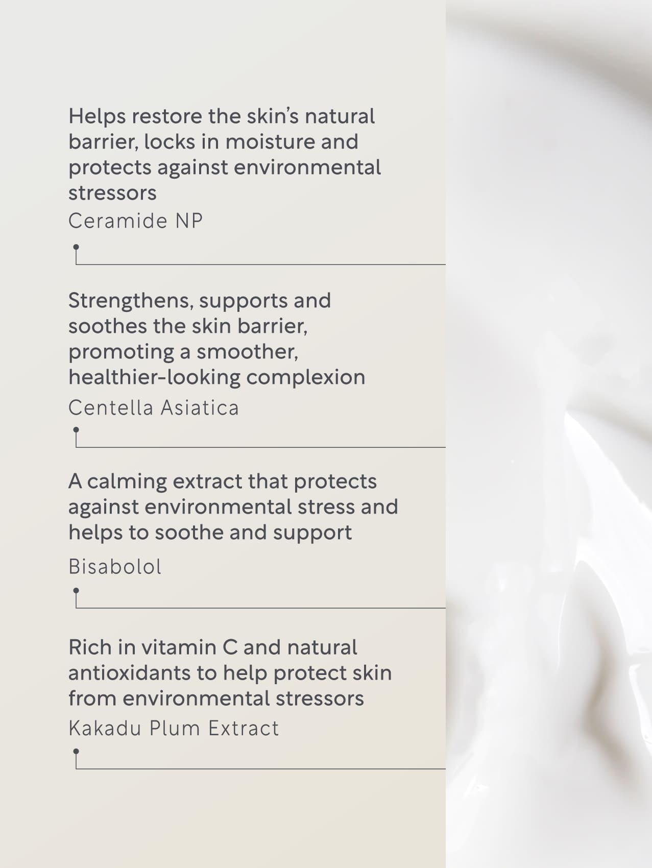 Text detailing skincare benefits with a blurred skincare product in the background
