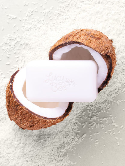 Lucy Bee Natural Soap Bar in a coconut