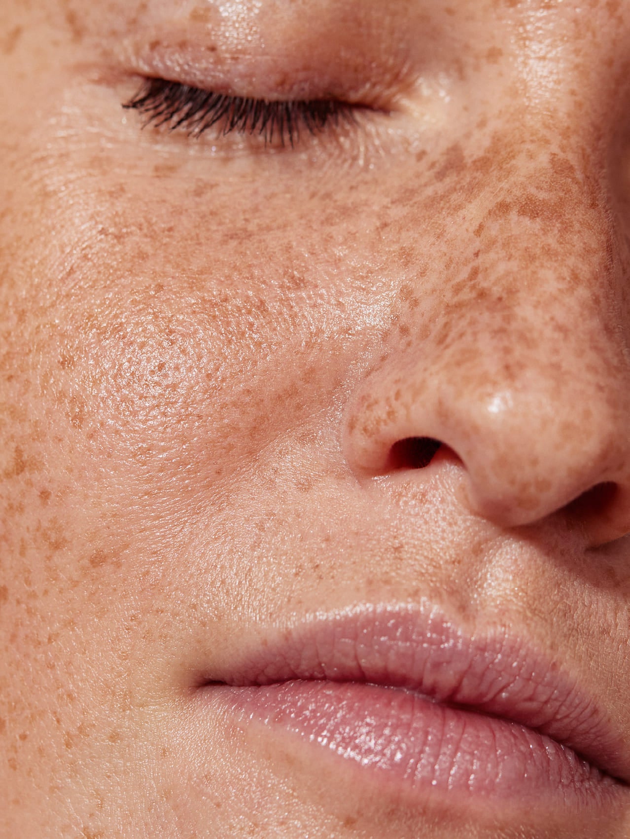 Close-up of a person's face with visible skin texture