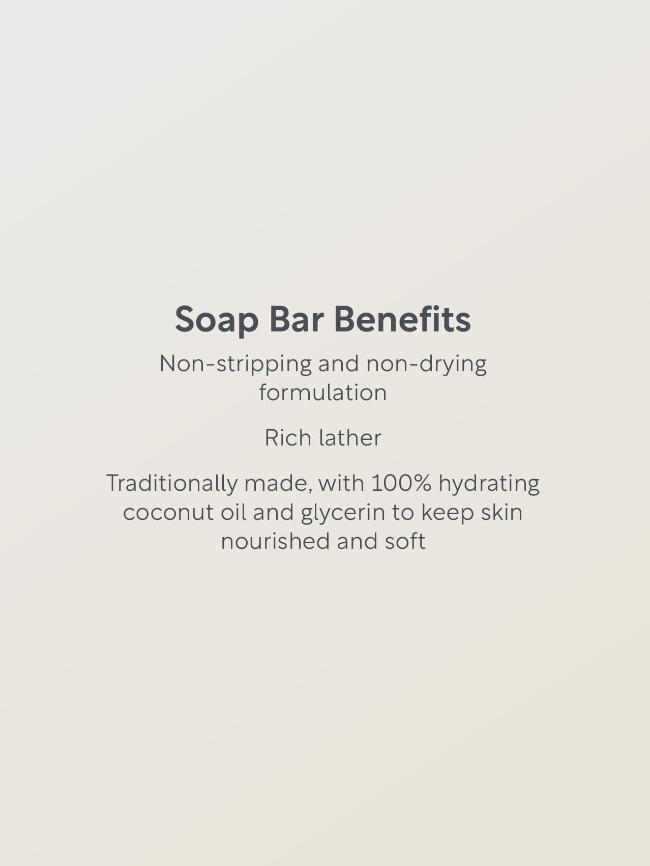 Text detailing lucy bee soap bar benefits on a light gray background