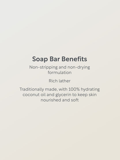 Text detailing lucy bee soap bar benefits on a light gray background