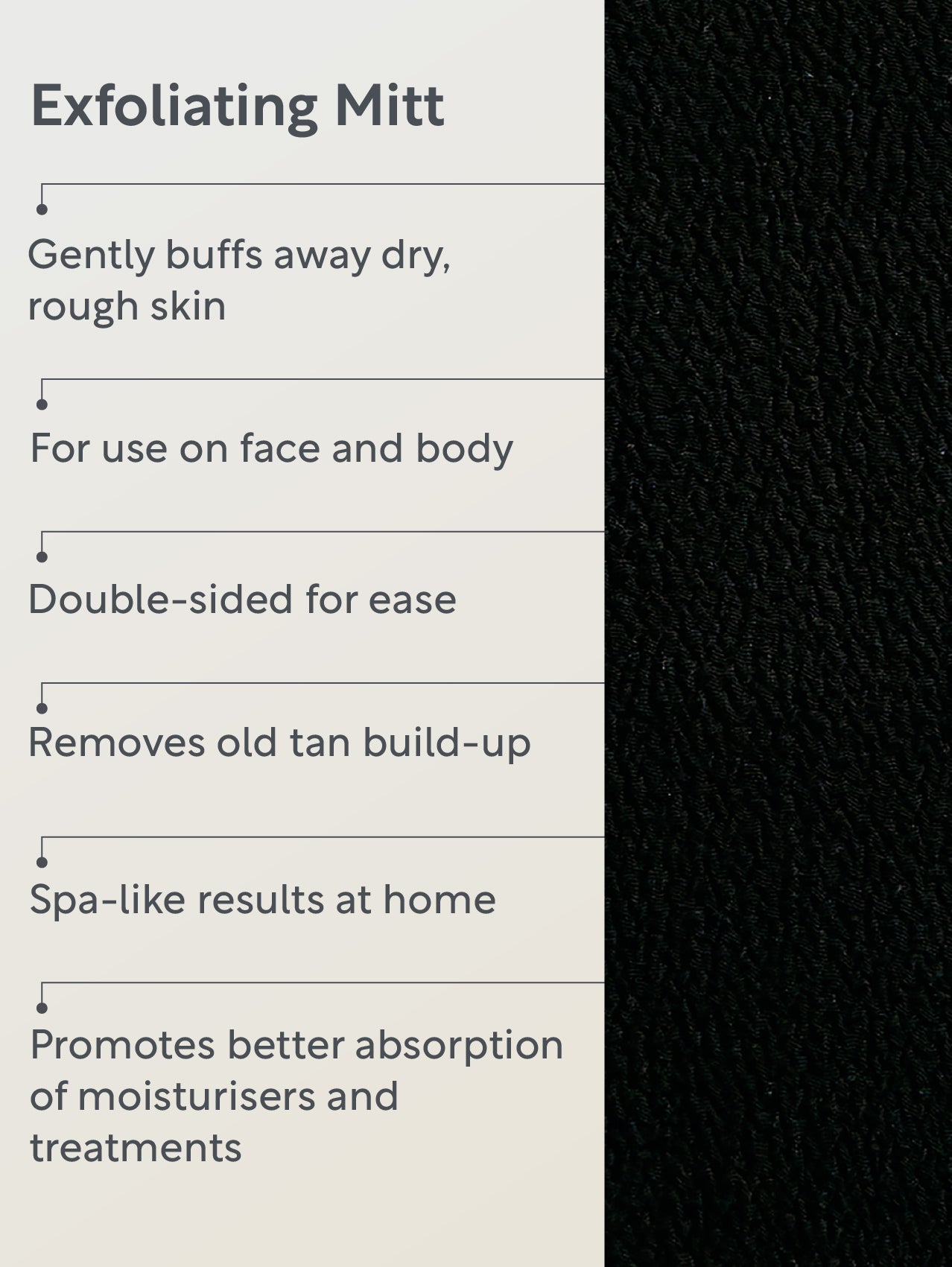 Exfoliating mitt with text on a white background