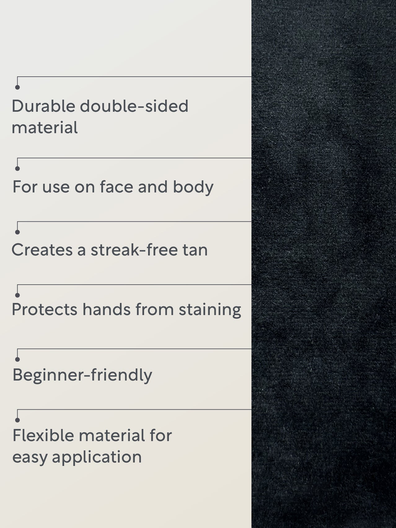 Text describing features of a product with a black textured background