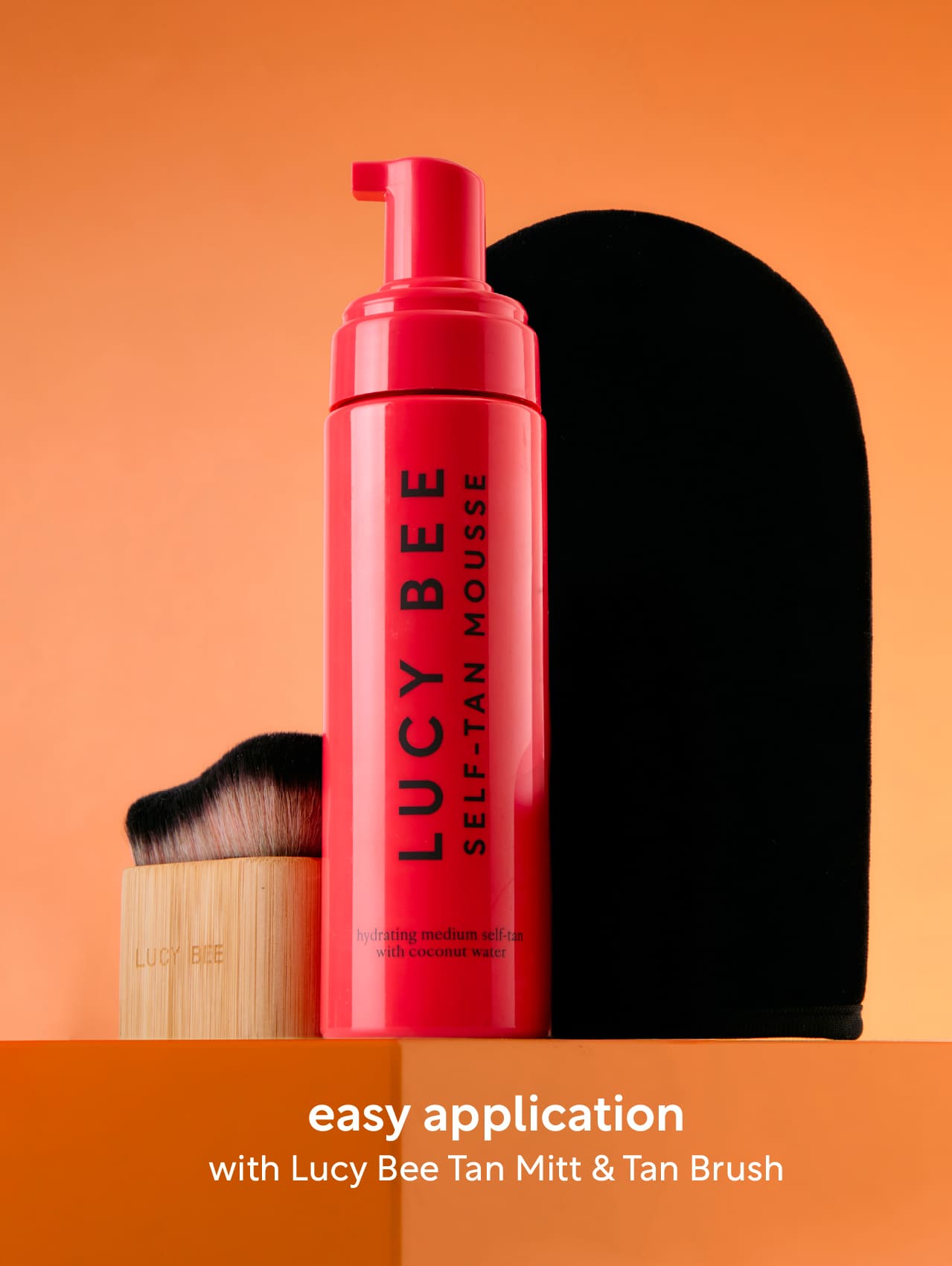 pair the lucy bee self-tan mousse kabuki blending brush and tanning mitt for a flawless application 
