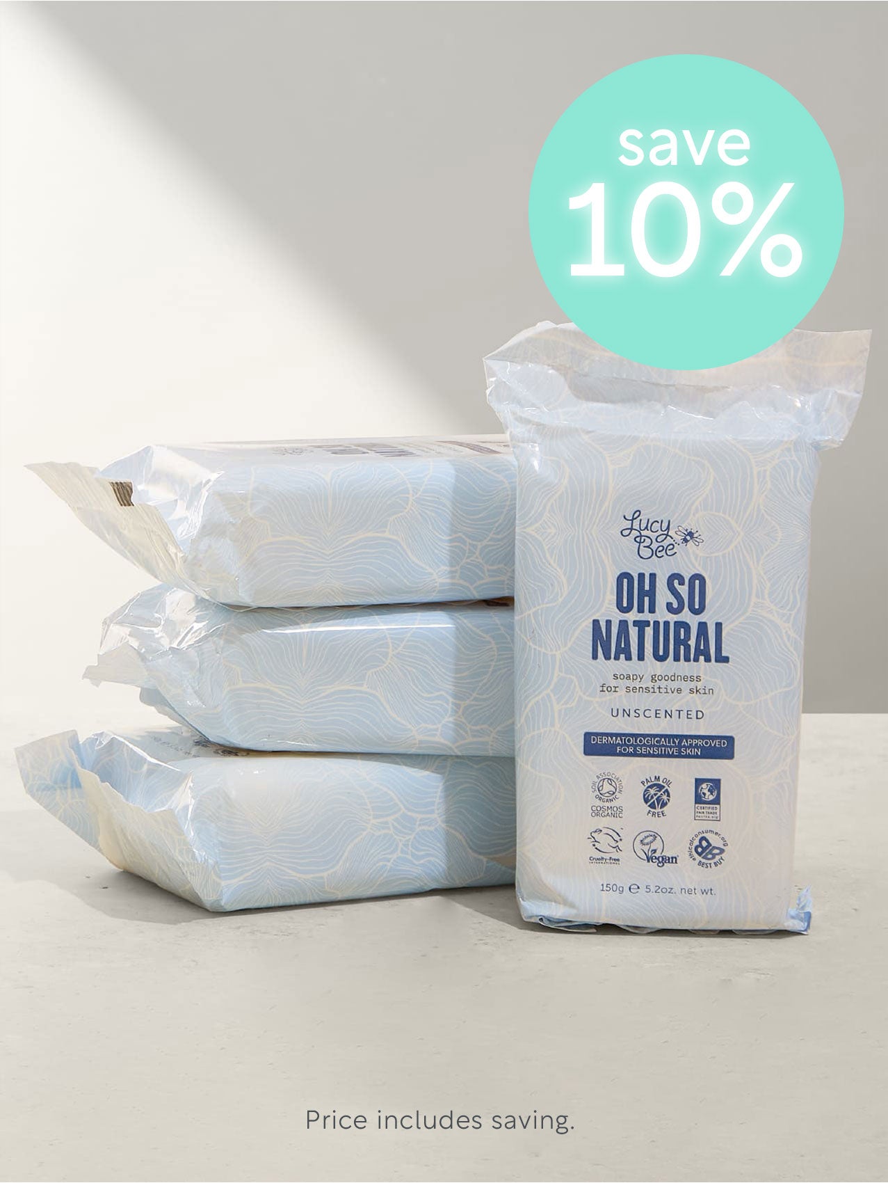 4 x Fragrance Free Organic and Natural Soap Bar